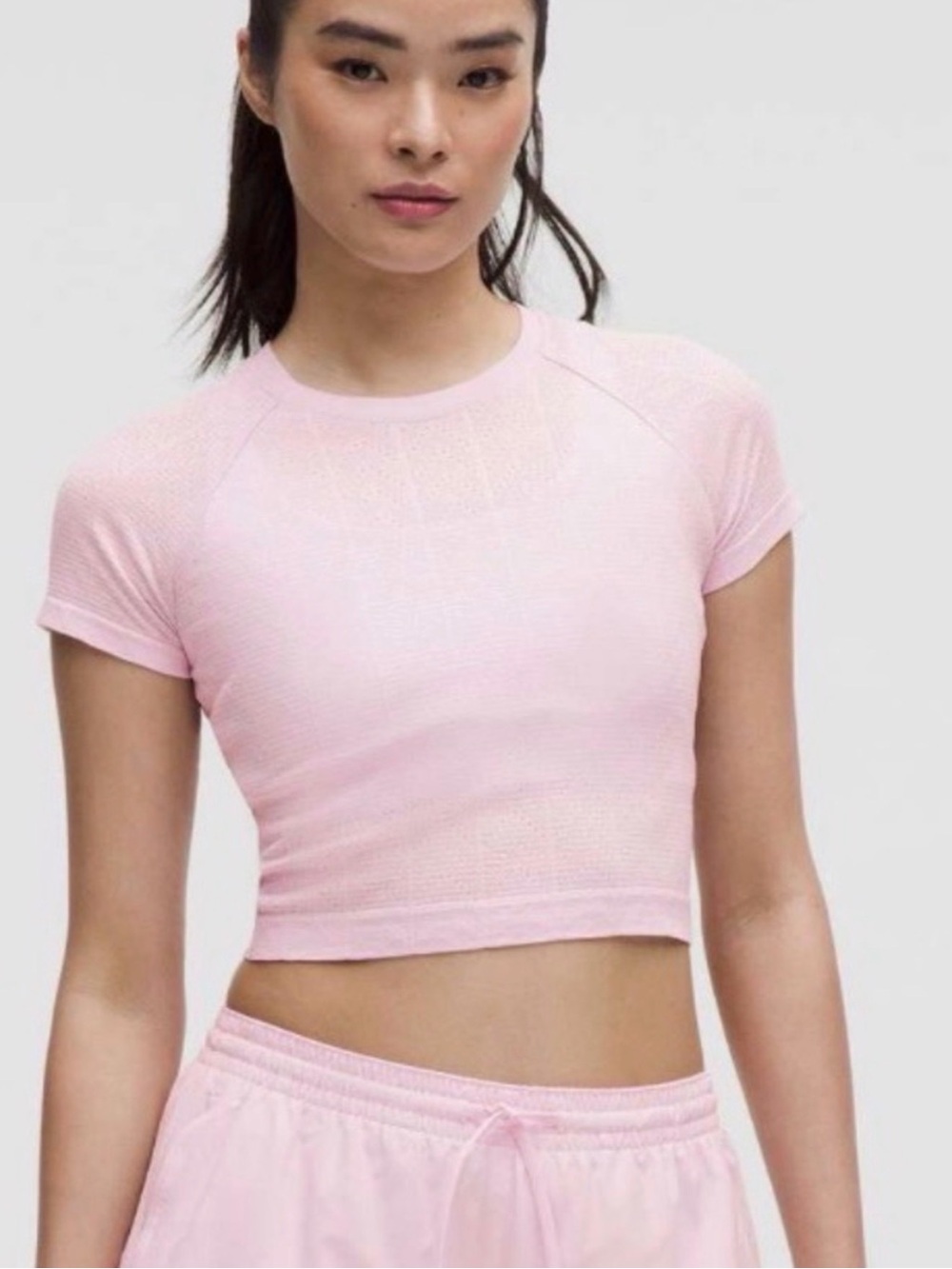 Lululemon EUC Swiftly Cropped Pink White Stripe Size 10